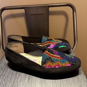 Beverly Feldman Vintage Frankie and Baby Suede Multicolor Beaded Loafers
